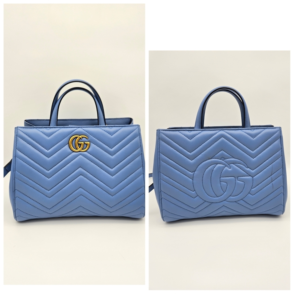 Authentic Gucci GG Marmont Blue Leather #4350M - Picture 4 of 10